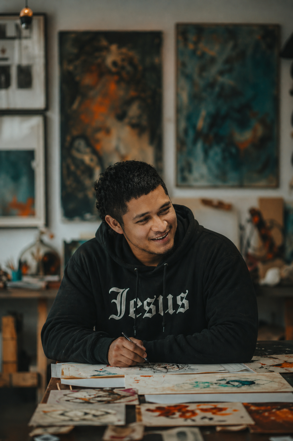 Mural artist in her studio
